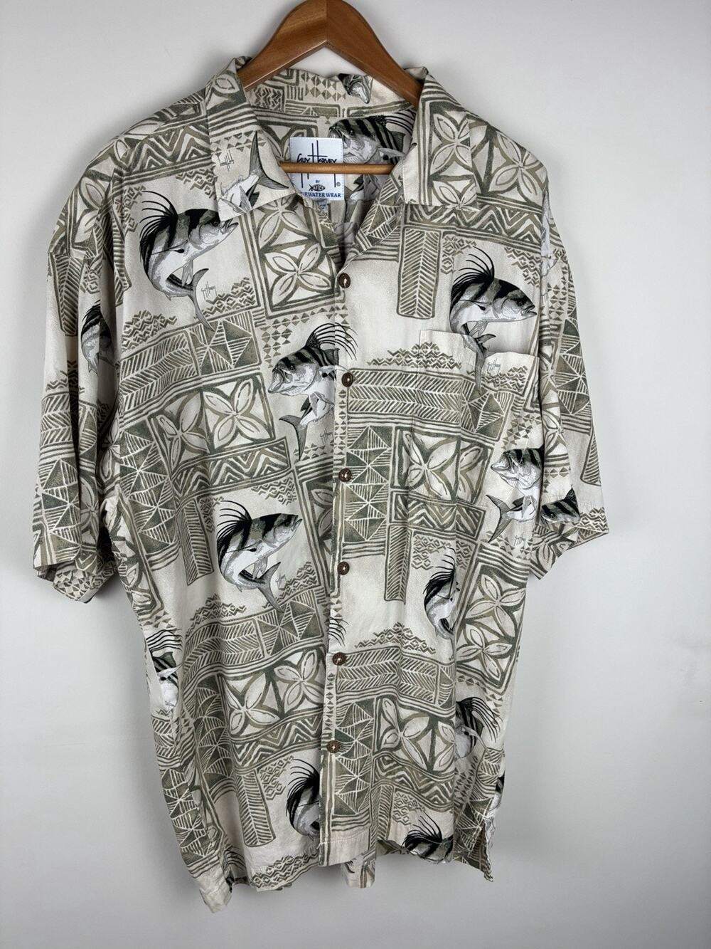 Guy Harvey AFTCO Bluewater Wear Fish Print Shirt Mens XL USA Resort Tropical